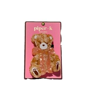 Piper K Teddy Bear Pink Bow Hair Claw Clip